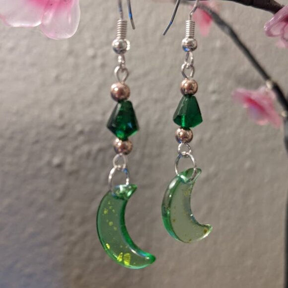 Hand Crafted Jewelry - ** ❤️3/$9 Green Moon Earrings
